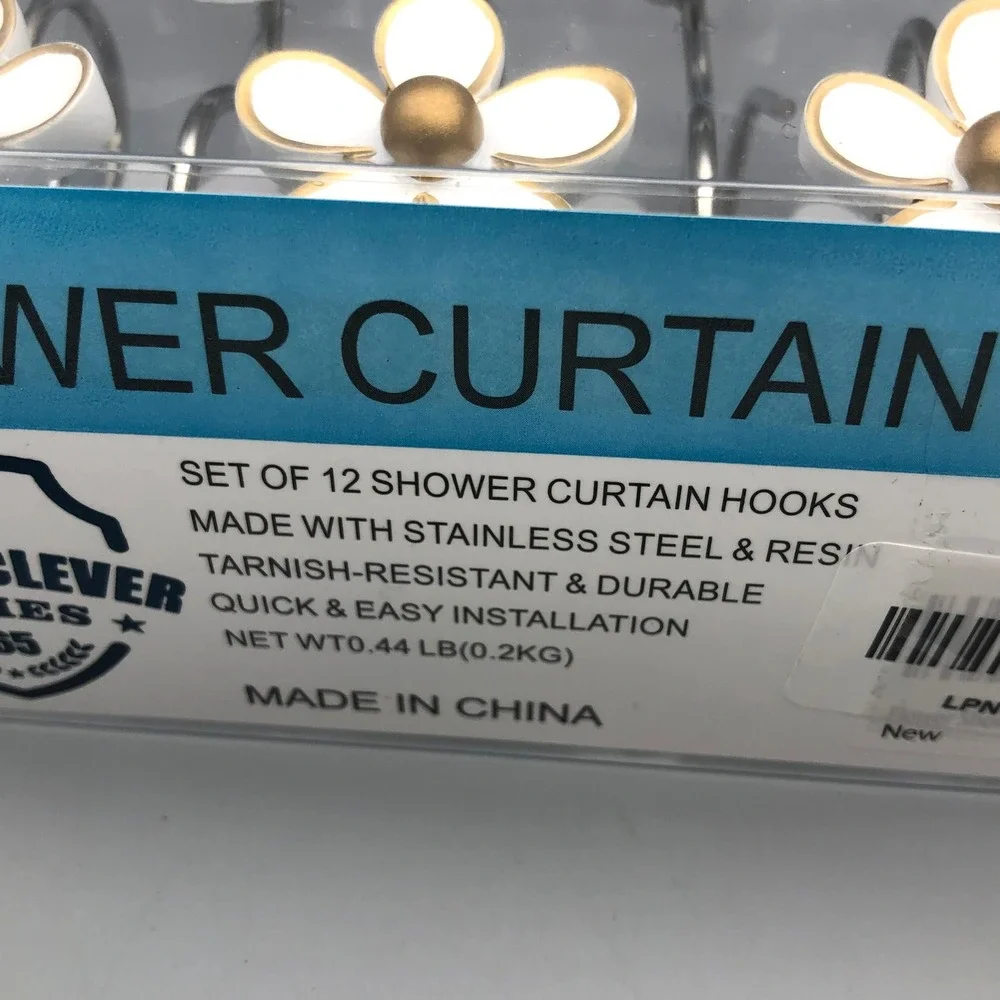 Simple Clever Homes Daisy Flower Shower Curtain Hooks Set of 12 White Gold Resin